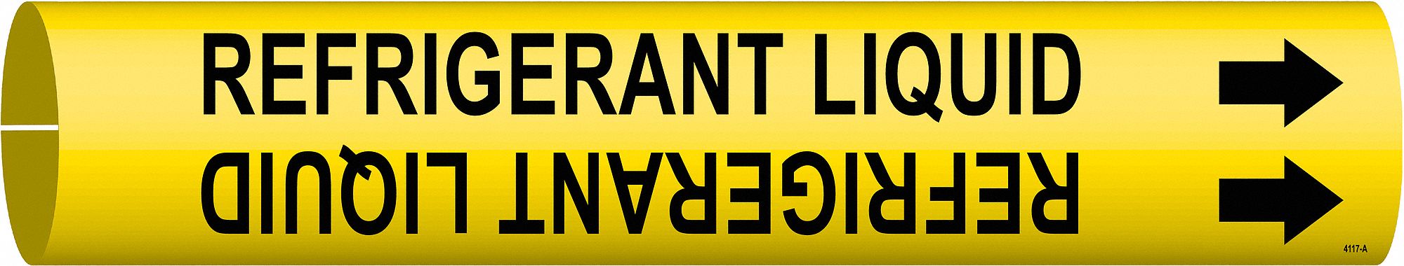 Pipe Marker: Refrigerant Liquid, Yellow, Black, Fits 3/4 to 1 3/8 in Pipe O.D., 1 Pipe Markers