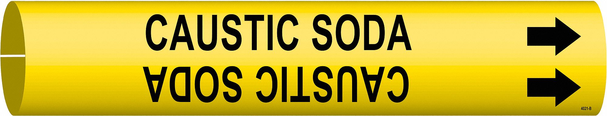 Pipe Marker: Caustic Soda, Yellow, Black, Fits 1 1/2 to 2 3/8 in Pipe O.D., 1 Pipe Markers