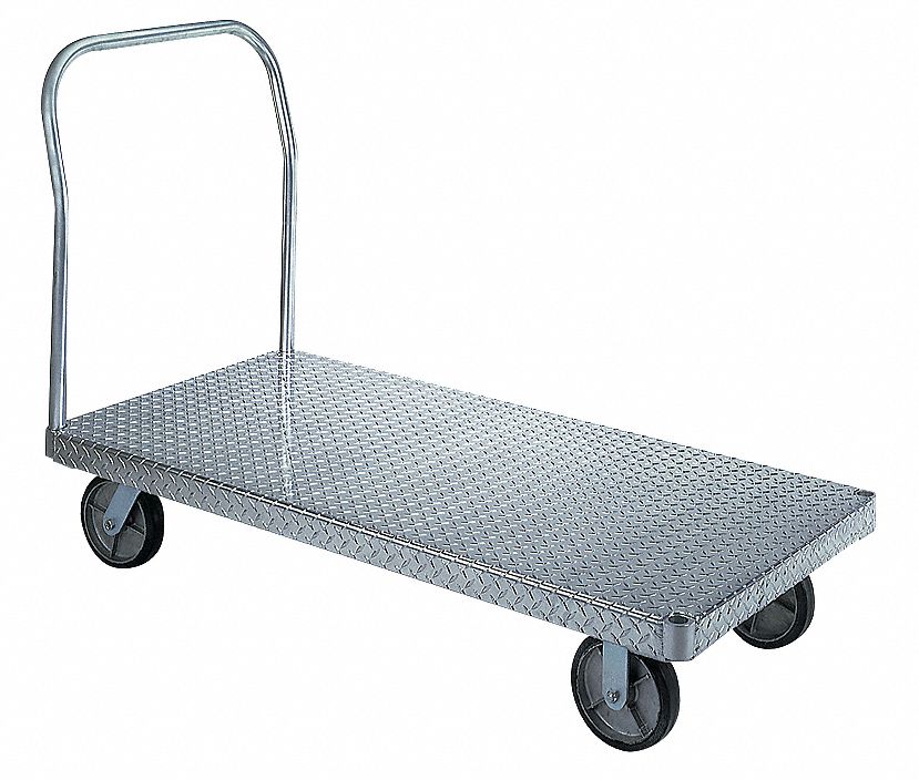 PLATFORM TRUCK, SILVER, 30 IN W X 60 IN L, ALUMINUM, 2,400 LB LOAD CAPACITY, 8 IN WHEEL DIAMETER, PUSH HANDLE