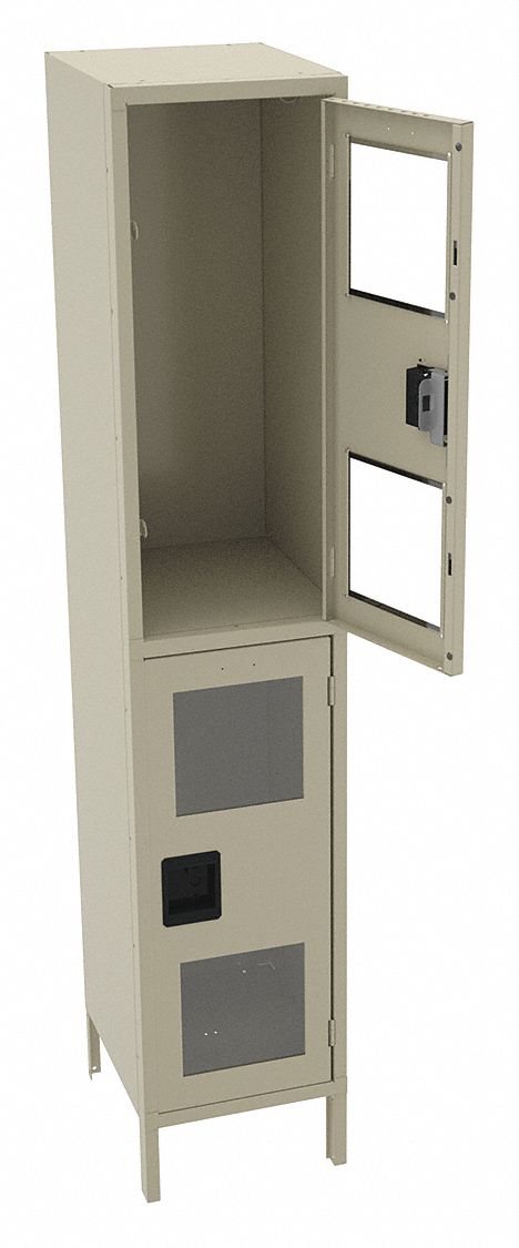 Wardrobe Locker: 15 in x 18 in x 78 in, Clearview, 2 Tiers, 1 Units Wide, Padlock Hasp, Tan