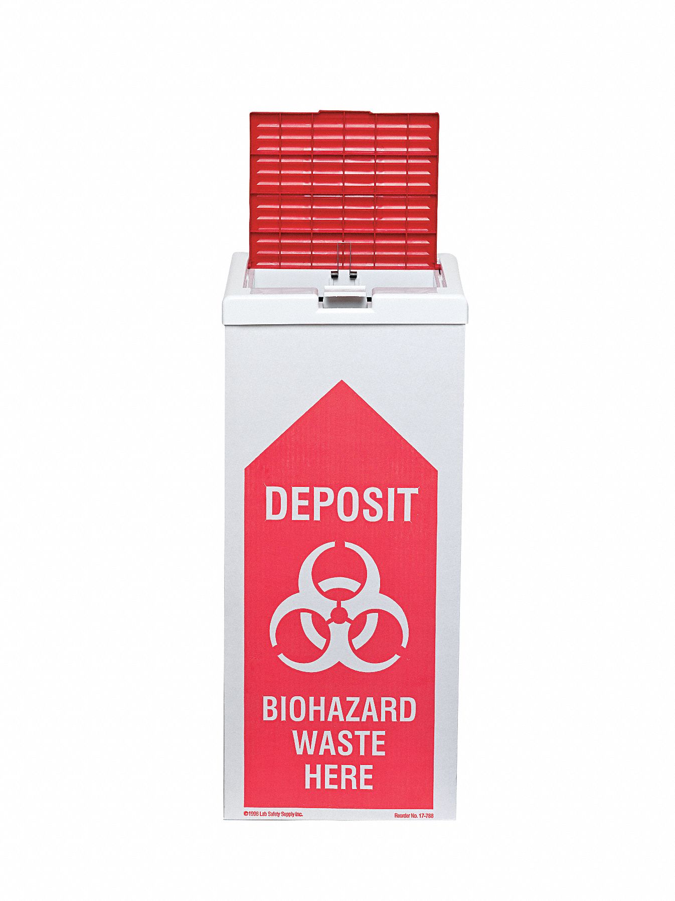 BIOHAZARD BURN BOX, RED, WHITE, CARDBOARD, 27 IN HEIGHT, 12 IN OD, 6 PK