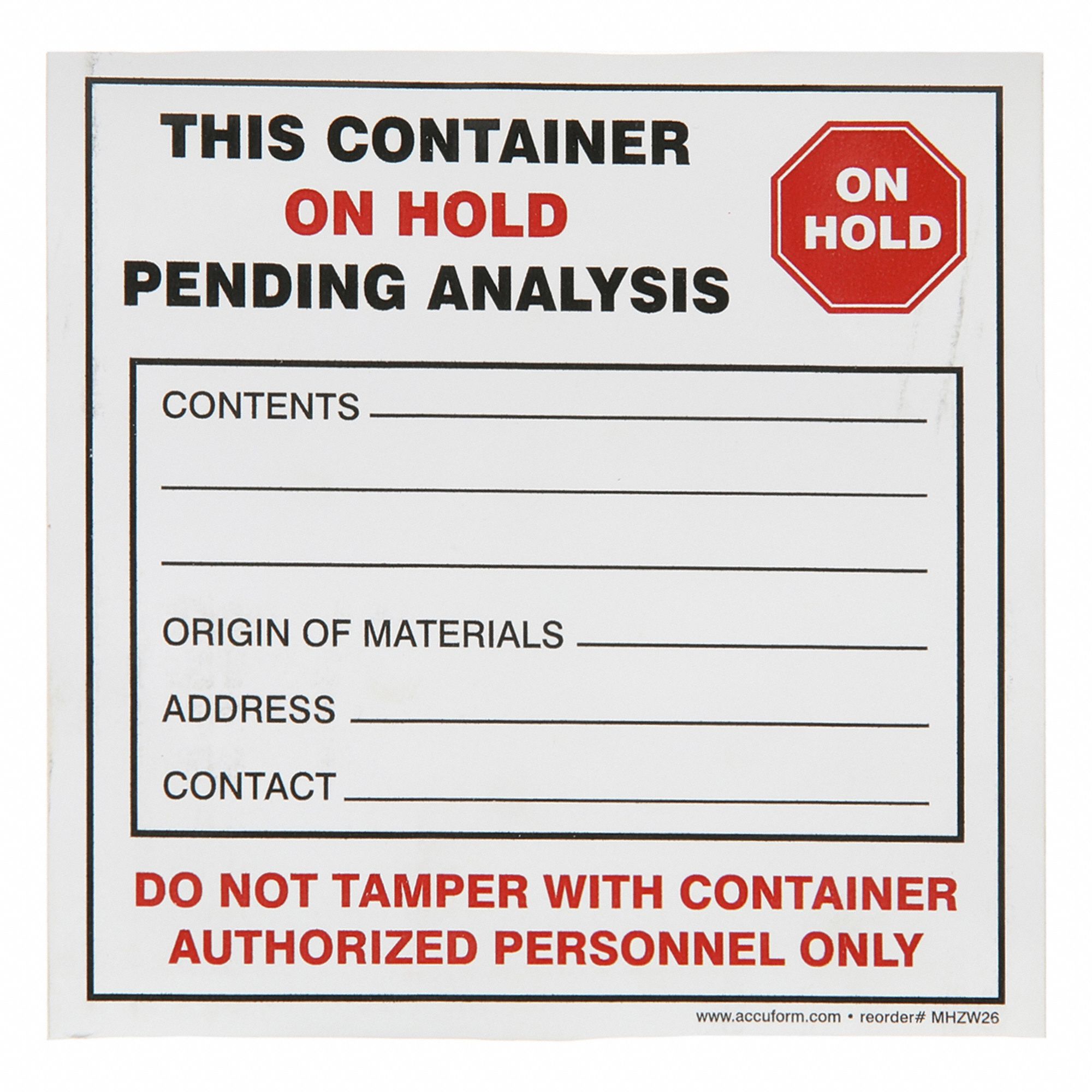 DOT Handling Label: Do Not Tamper With Container Authorized Personnel Only, Paper, 250 PK