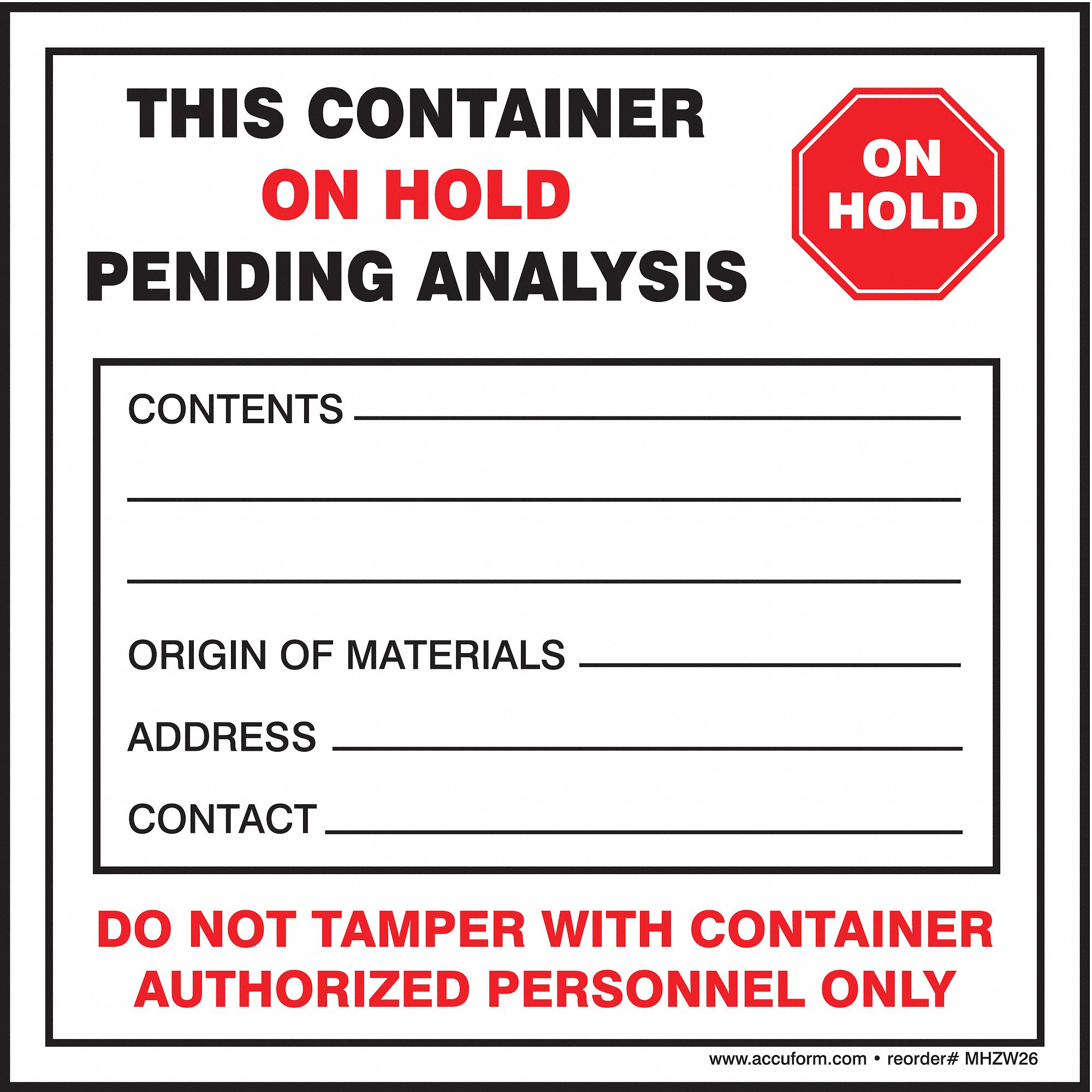 ACCUFORM DOT Handling Label, Language English, Handling Label/Placard Type Waste 8EXE0