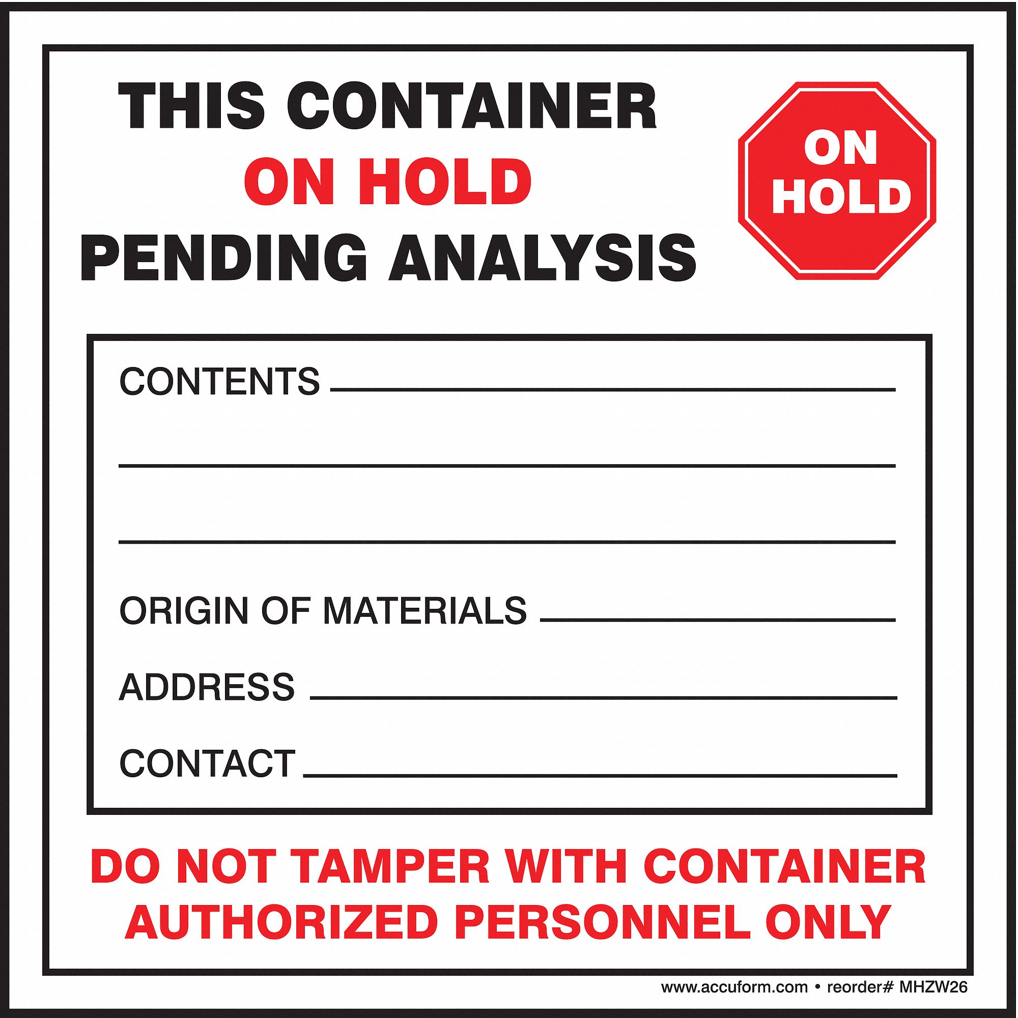 Accuform Label,4 In. H,4 In. W,PK100