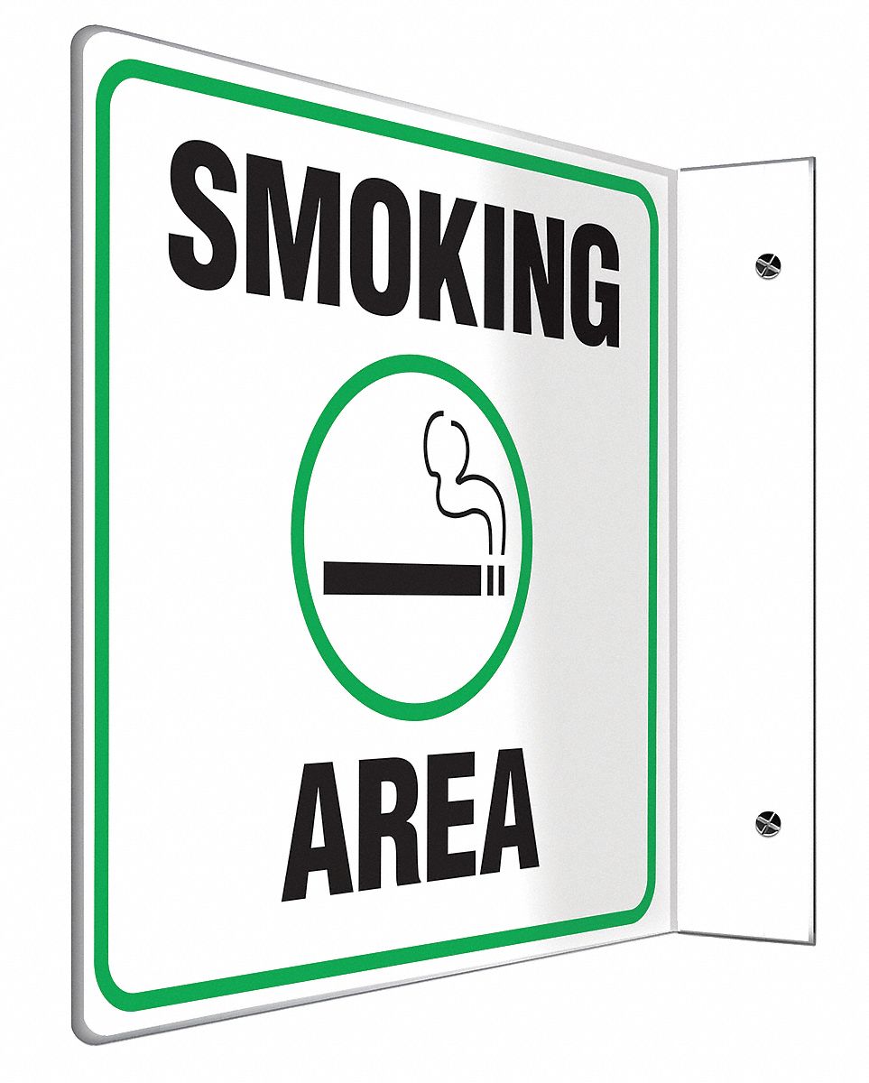 NO SMOKING SIGN, NO HEADER, PLASTIC, 8 IN X 8 IN, WITH MOUNTING HOLES, L-SHAPED, NOT RETROREFLECTIVE