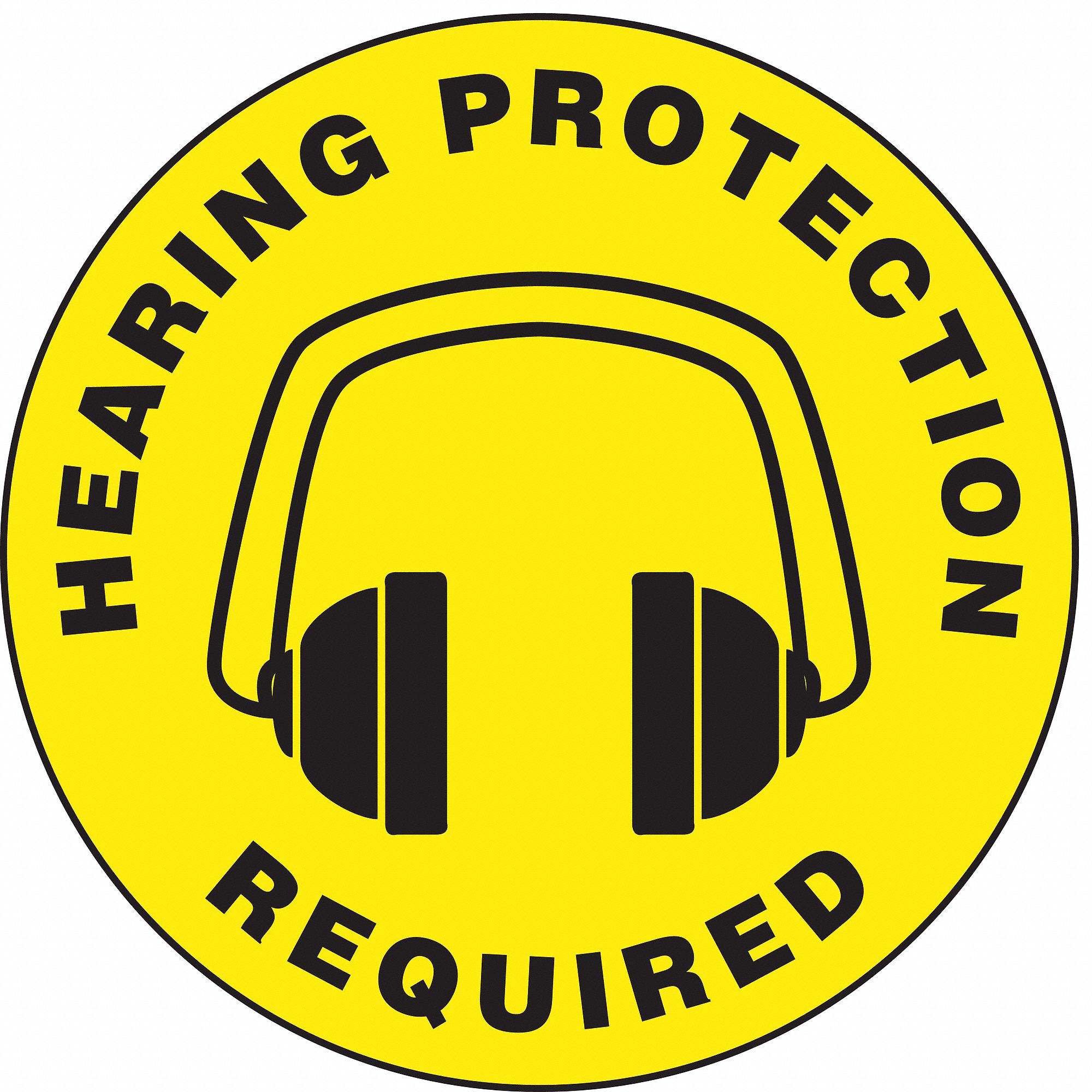 SLIP-GARD ROUND FLOOR SIGN, VINYL, HEARING PROTECTION REQUIRED, NO HEADER, CIRCLE, 8 IN HEIGHT, ADHESIVE MOUNT