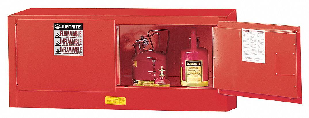 FLAMMABLES SAFETY CABINET, COUNTERTOP STACKABLE, 12 GALLON, 43 X 18 X 18 IN, RED