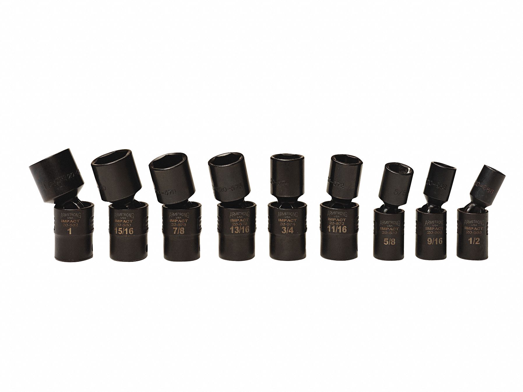 Impact Socket Set, Black Phosphate, 1/2 in, Impact Rated No Grainger