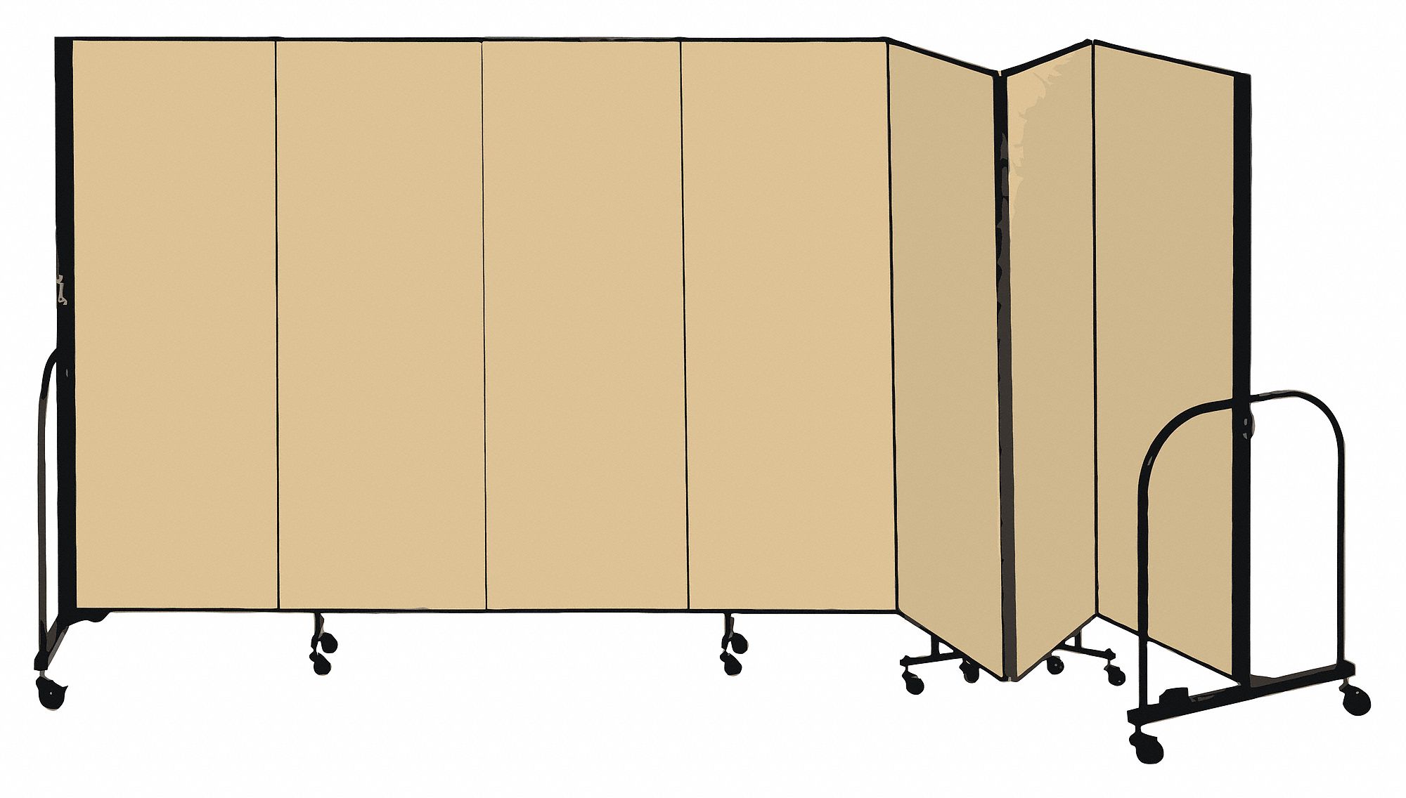 Room Divider: 7 Panels, Opaque, Walnut Panel, 60 in Overall Ht, 157 in Overall Wd