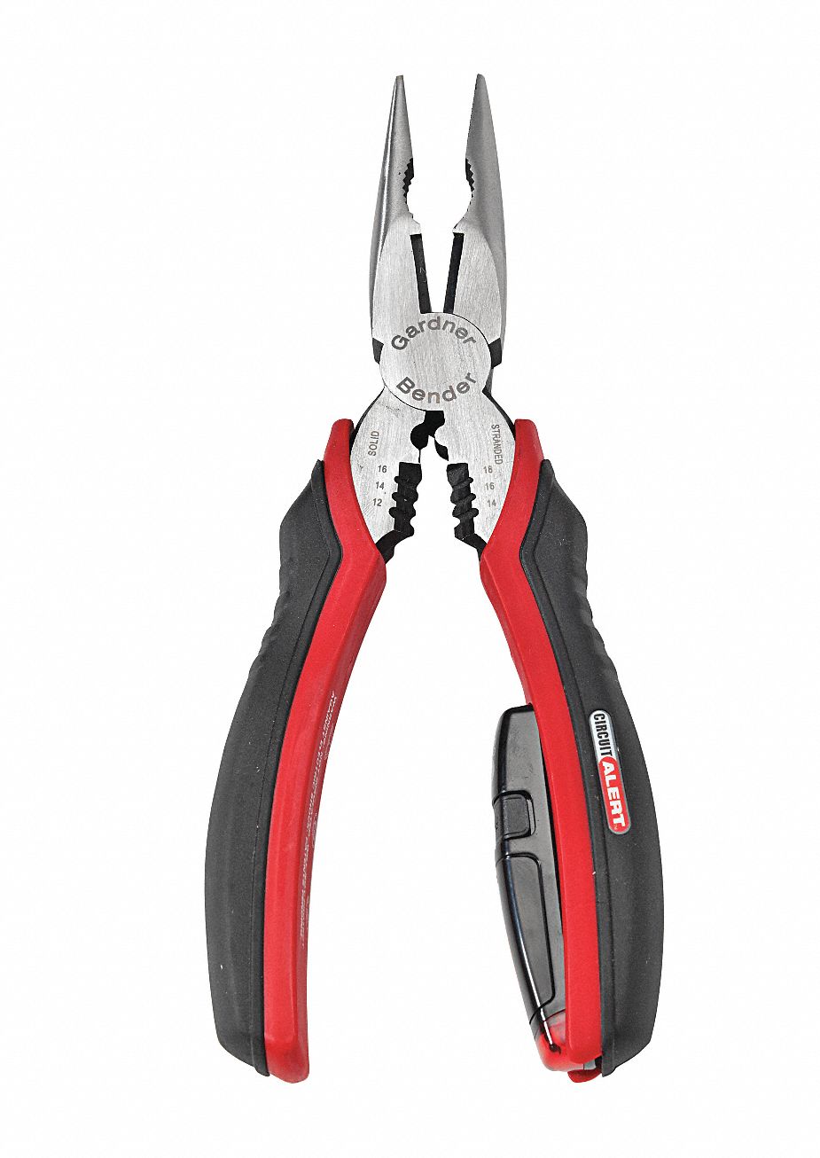 Voltage Sensing Plier: 2 1/4 in Max Jaw Opening, 8 in Overall Lg, 2 1/2 in Jaw Lg, 3/16 in Tip Wd