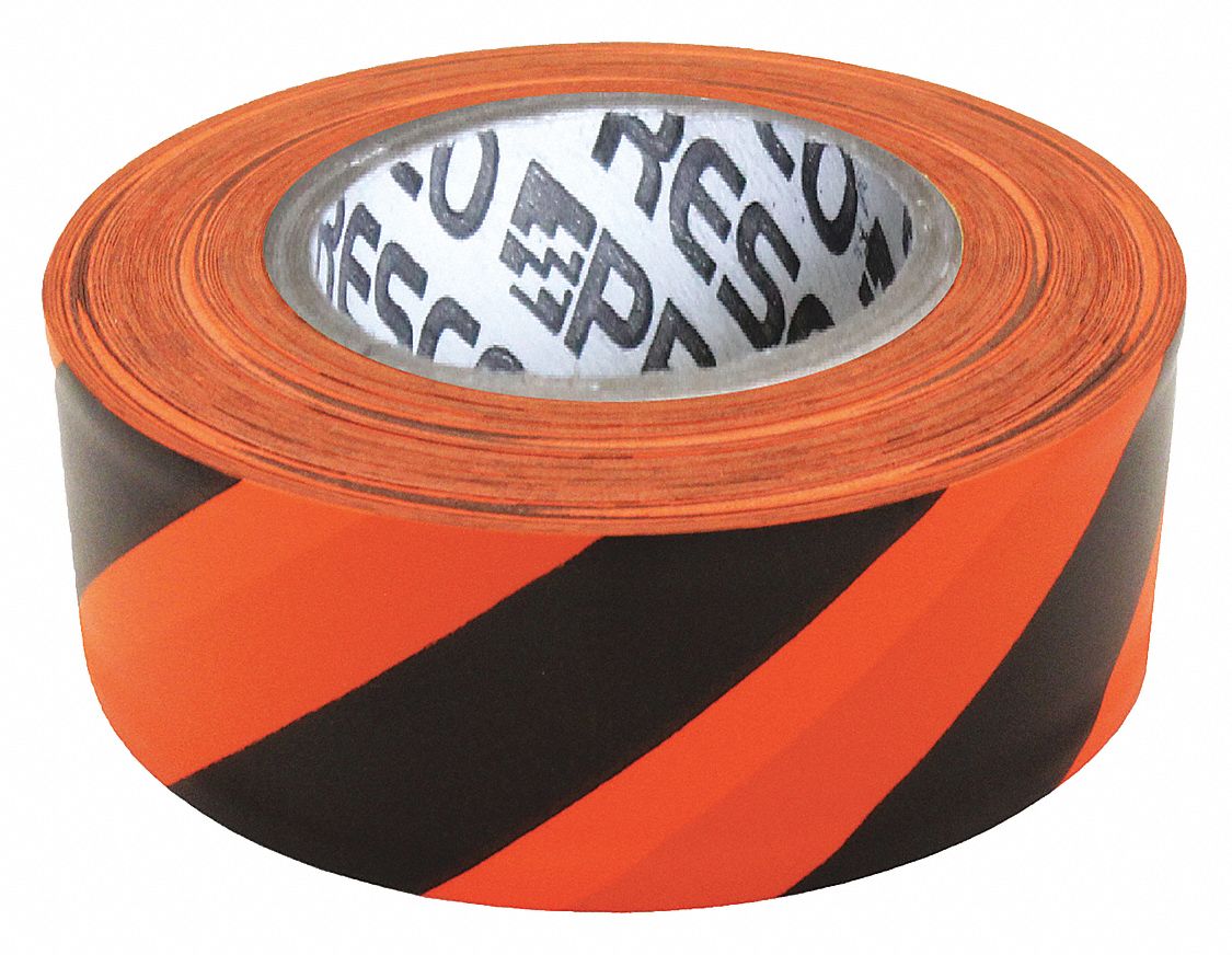 PRESCO PRODUCTS CO, Orange/Black, 1 3/16 in Roll Wd, Flagging Tape