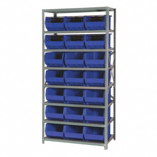 Quantum Storage Systems Qsbu-255bl Bin Shelving Unit, 18Dx36Wx75H, 21 Bins, Blue