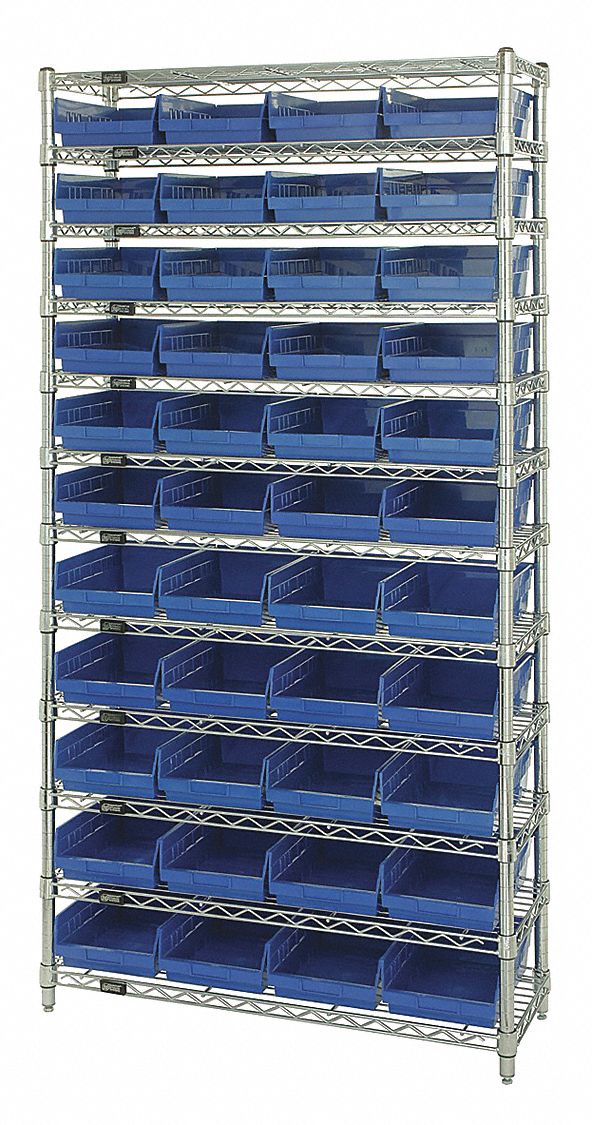 Bin Shelving: 36 in x 18 in x 74 in, 44 Bins, 12 Shelves, Open, Shelf Bin