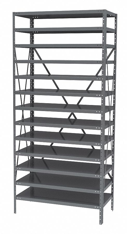 Bin Shelving: 36 in x 12 in x 79 in, 1 Sided, 0 Bins, 13 Shelves