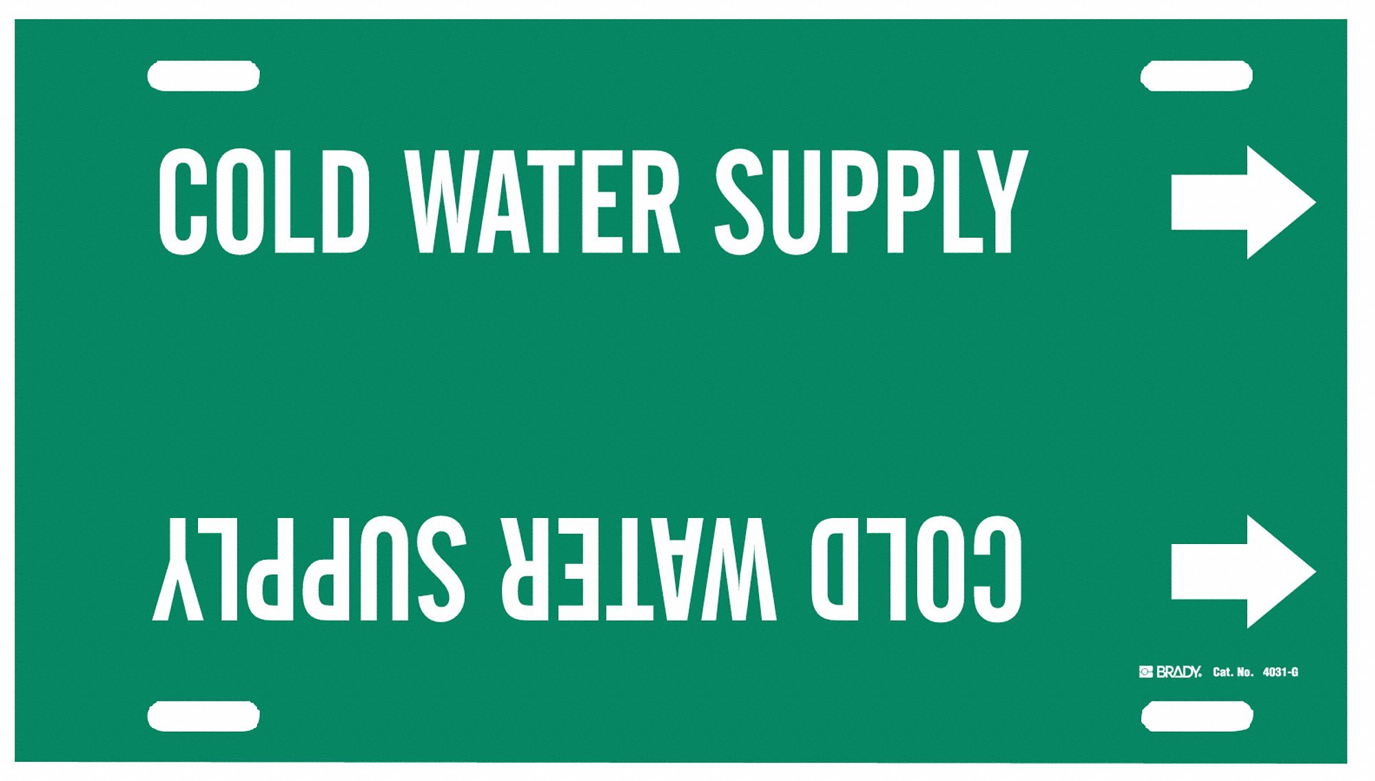 Pipe Marker: Cold Water Supply, Green, White, Fits 8 to 9 7/8 in Pipe O.D., 1 Pipe Markers