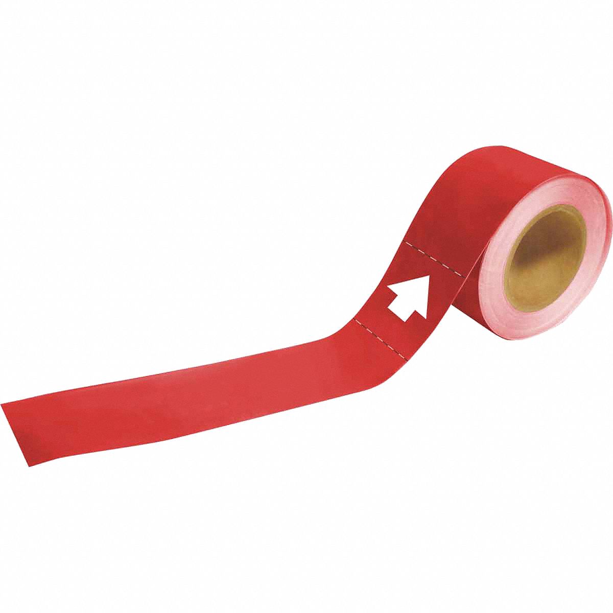 Pipe Marker: Red, Black, 8 in Wd, Vinyl, 8 in Roll Wd, 1 in Lg