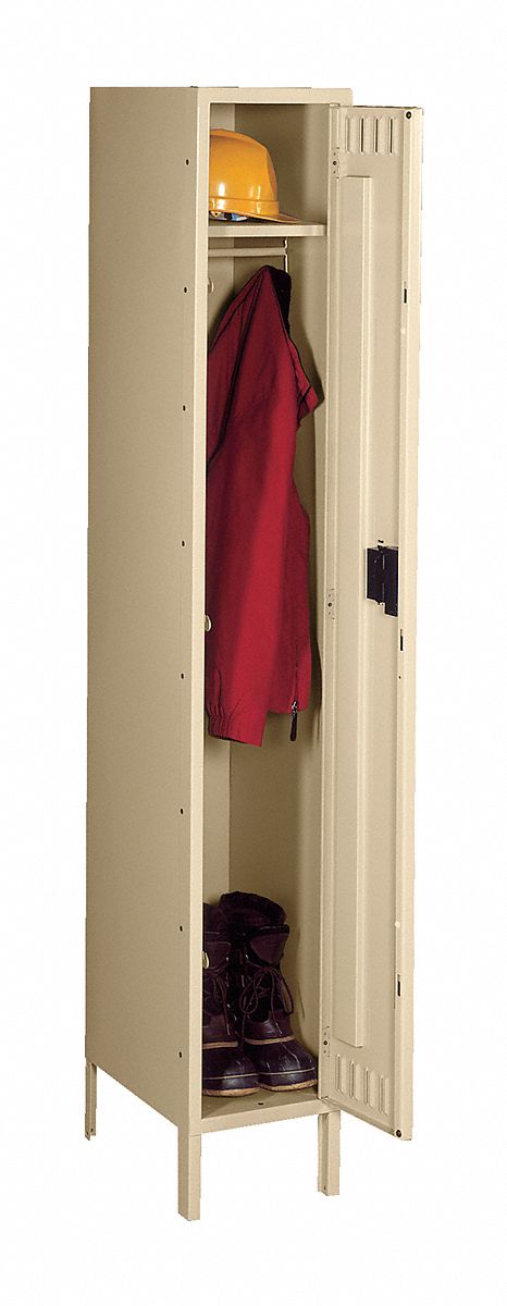 Wardrobe Locker: 12 in x 18 in x 66 in, Louvered, 1 Tiers, 1 Units Wide, Padlock Hasp, Tan