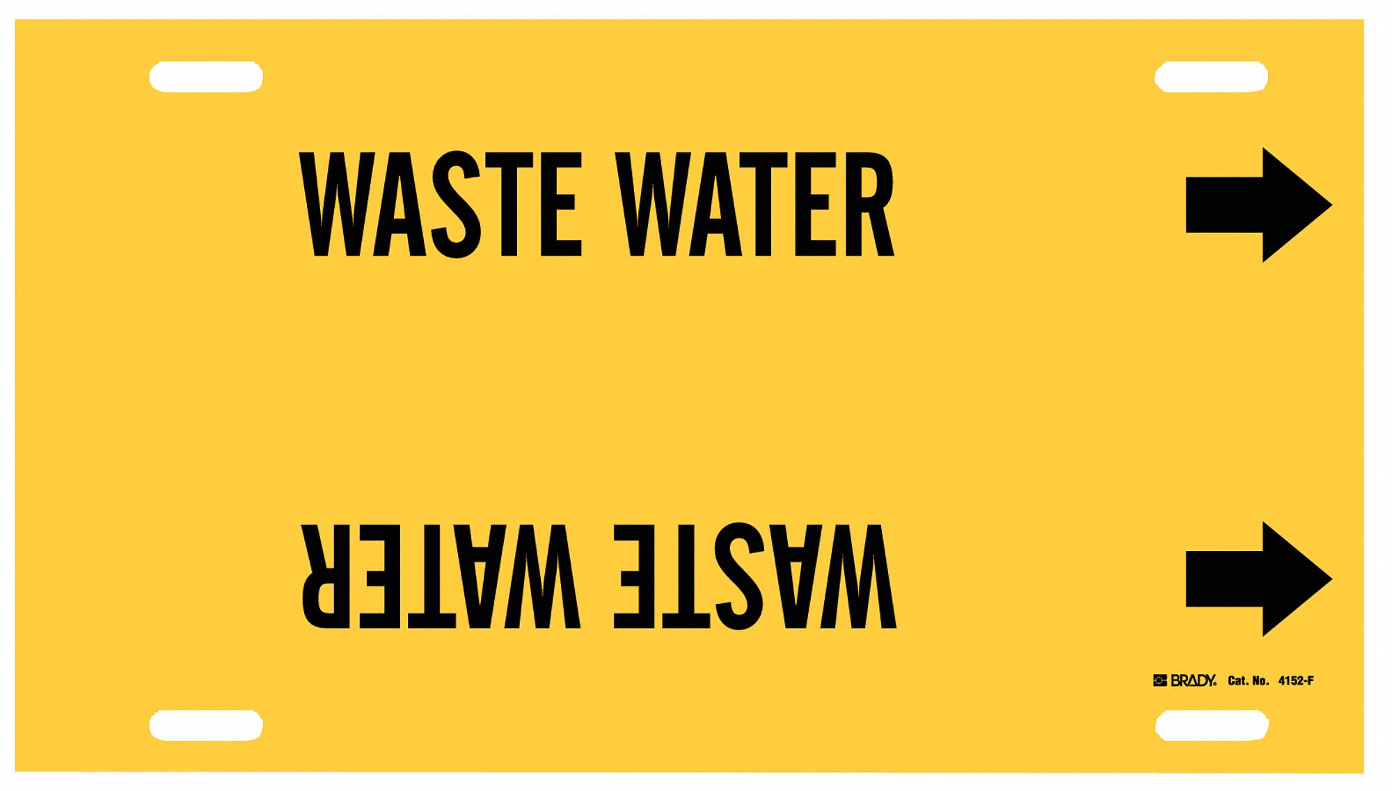 Pipe Marker: Waste Water, Yellow, Black, Fits 6 to 7 7/8 in Pipe O.D., 1 Pipe Markers, With Arrows