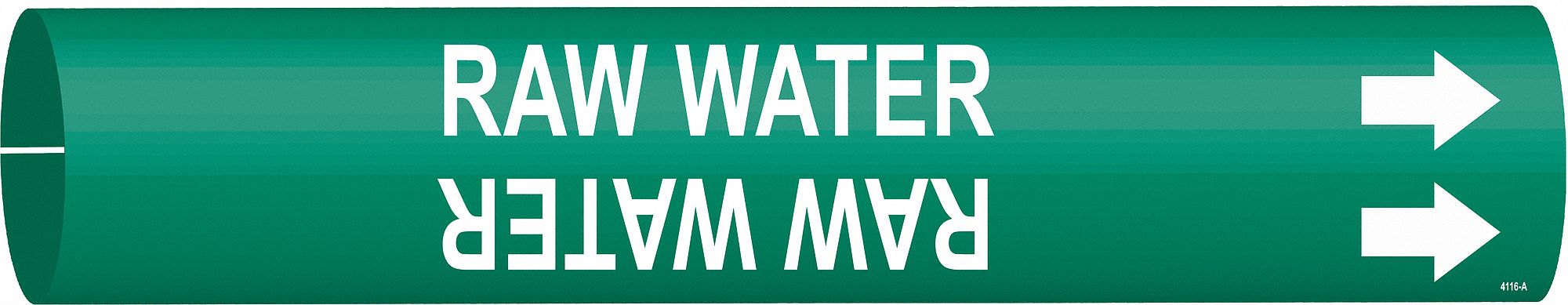 Pipe Marker: Raw Water, Green, White, Fits 3/4 to 1 3/8 in Pipe O.D., 1 Pipe Markers, With Arrows