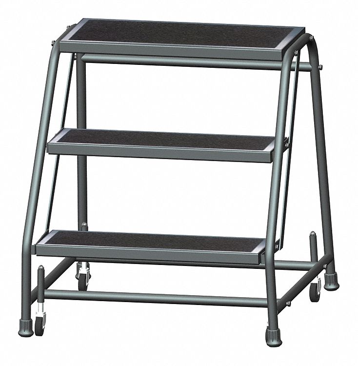 Step Stool: 2.4 ft Overall Ht, 450 lb Load Cap, 3 Steps, Steel, 2.4 ft Standing Ht