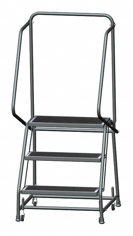 Rolling Ladder: 2.4 ft Platform Ht, Unassembled, Steel, Wt-Actuated, Antislip