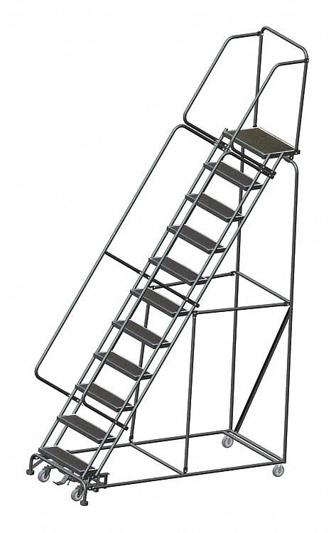 Rolling Ladder: 9.2 ft Platform Ht, Assembled, Steel, Wt-Actuated Auto-Lock, Antislip