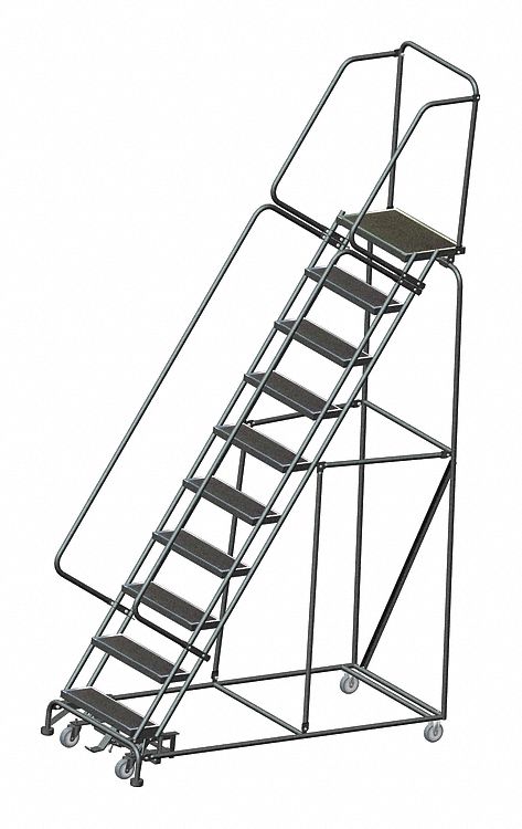 Rolling Ladder: 8.3 ft Platform Ht, Unassembled, Steel, Wt-Actuated Auto-Lock, Antislip