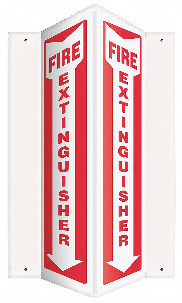 FIRE EXTINGUISHER SIGN, PLASTIC, WITH MOUNTING HOLES, V-SHAPED SIGN MOUNTING, NOT RETROREFLECTIVE