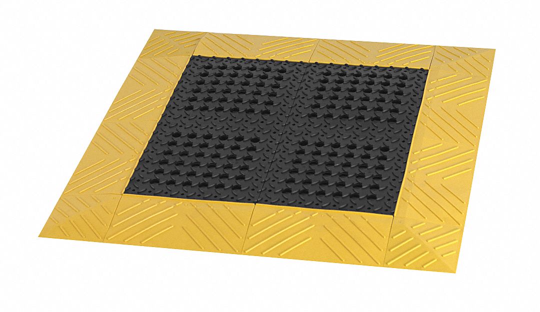 INTERLOCKING DRAINAGE MAT, 30 INX5 FT, 1 IN THICK, DIAMOND PLATE, BLACK/YELLOW, VINYL