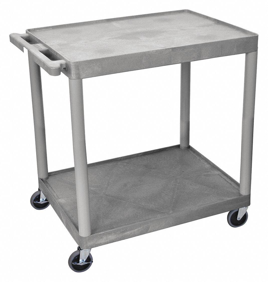 Utility Cart with Lipped Plastic Shelves: 400 lb Load Capacity, 32 in x 24 in, Gray