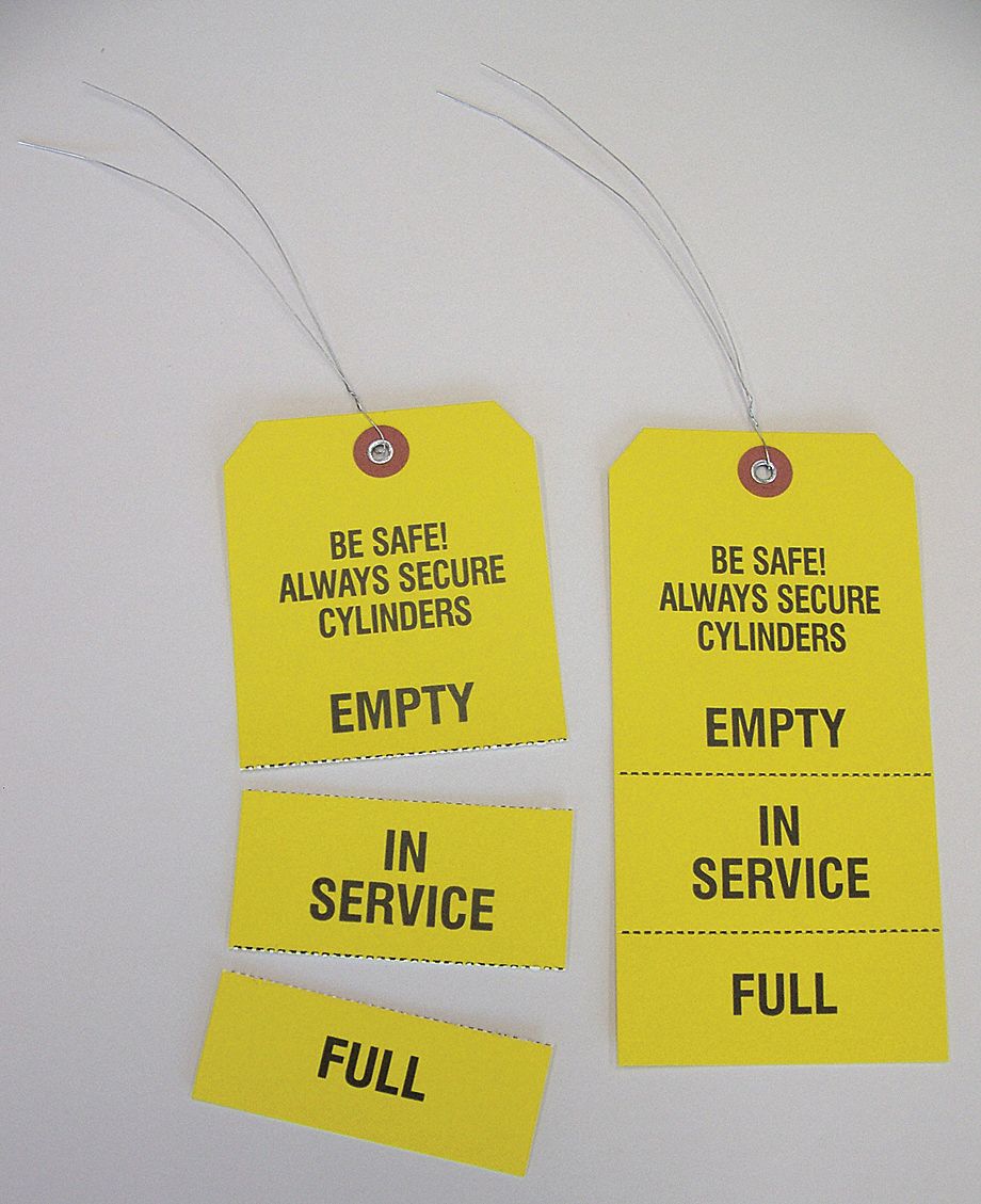 Cylinder Tags: #8 Tag Size, Yellow, Single Part Tag, Wire, 100 Tags, 100 PK