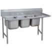 Freestanding, Three-Bowl Kitchen & Bar Sinks Without Faucets, With Drainboards on Left