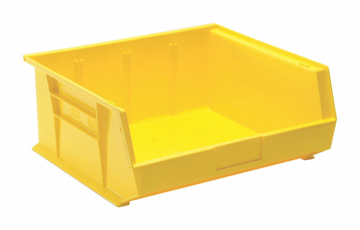 HANG AND STACK BIN, 16½ IN X 14¾ IN X 7 IN, YELLOW, LABEL HOLDERS