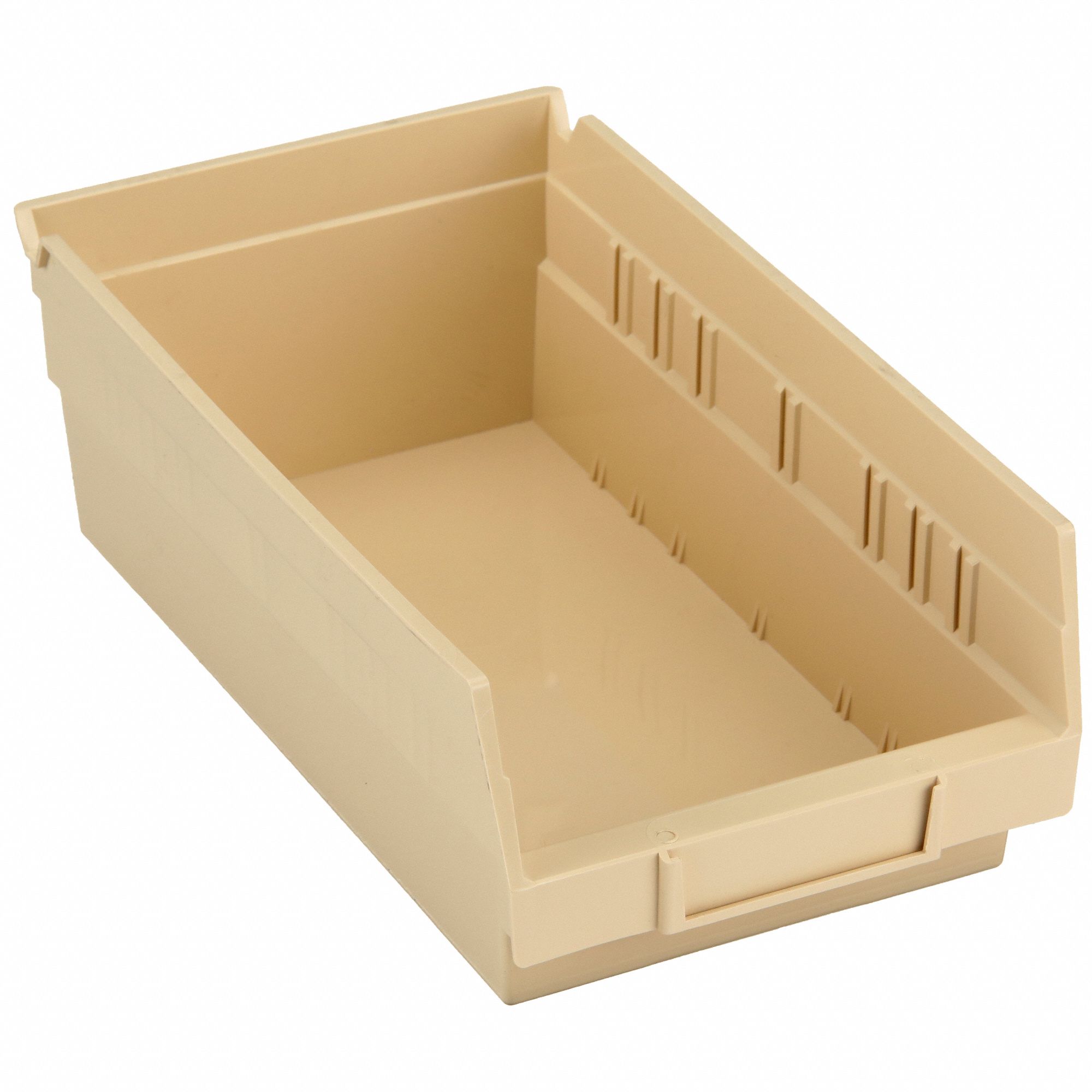 Shelf Bin: 11 5/8 in Overall Lg, 6 5/8 in x 4 in, Beige, Nesting Capable