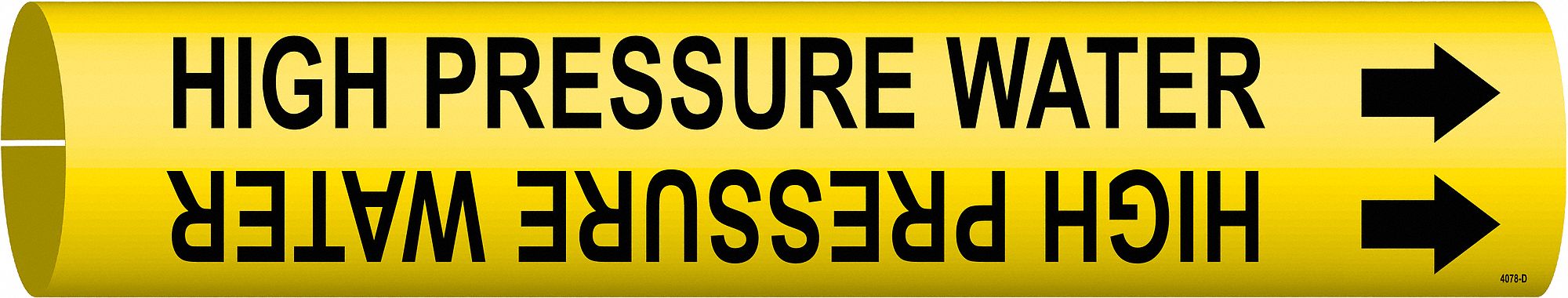 Pipe Marker: High Pressure Water, Yellow, Black, Fits 4 to 6 in Pipe O.D., 1 Pipe Markers