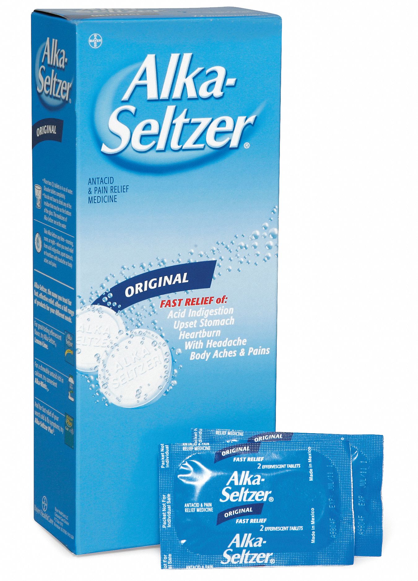 Alka-Seltzer Pain Relief: Tablet, 36 x 2, Box/Wrapped Packets, Unflavored, 72 PK