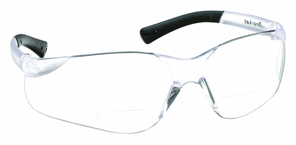 SAFETY READING GLASSES, FRAMELESS, WRAPAROUND, PC, DURAMASS ANTI-SCRATCH, +2.50, BIFOCAL