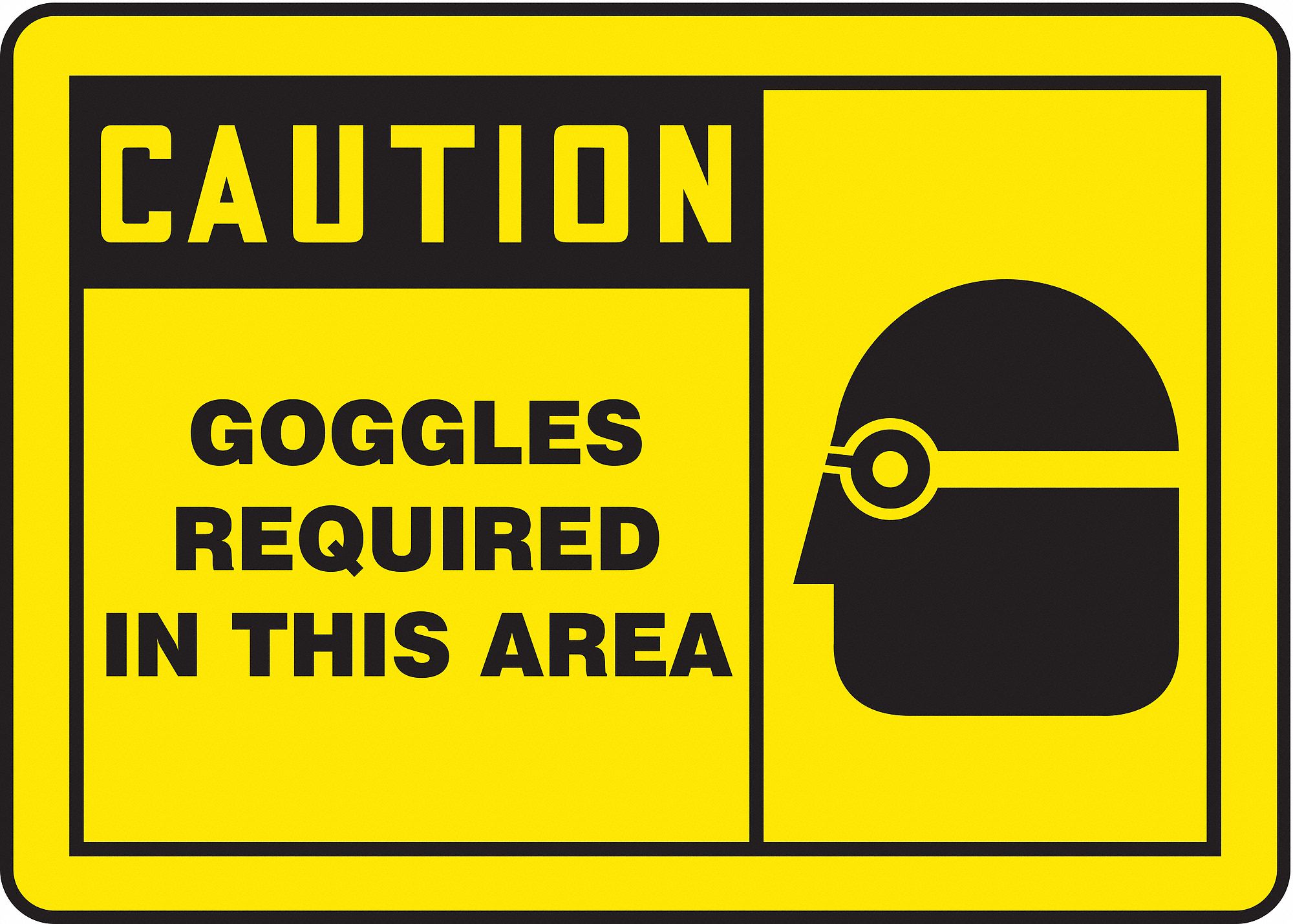 SAFETY LABEL, VINYL, ADHESIVE MOUNT, 3½ IN X 5 IN NOMINAL SIGN SIZE, 0.02 IN THICK, 5 PK, GOGGLES REQUIRED IN THIS AREA