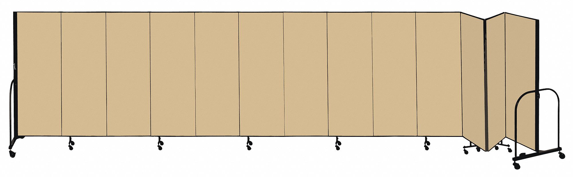 Room Divider: 13 Panels, Opaque, Walnut Panel, 48 in Overall Ht, 289 in Overall Wd