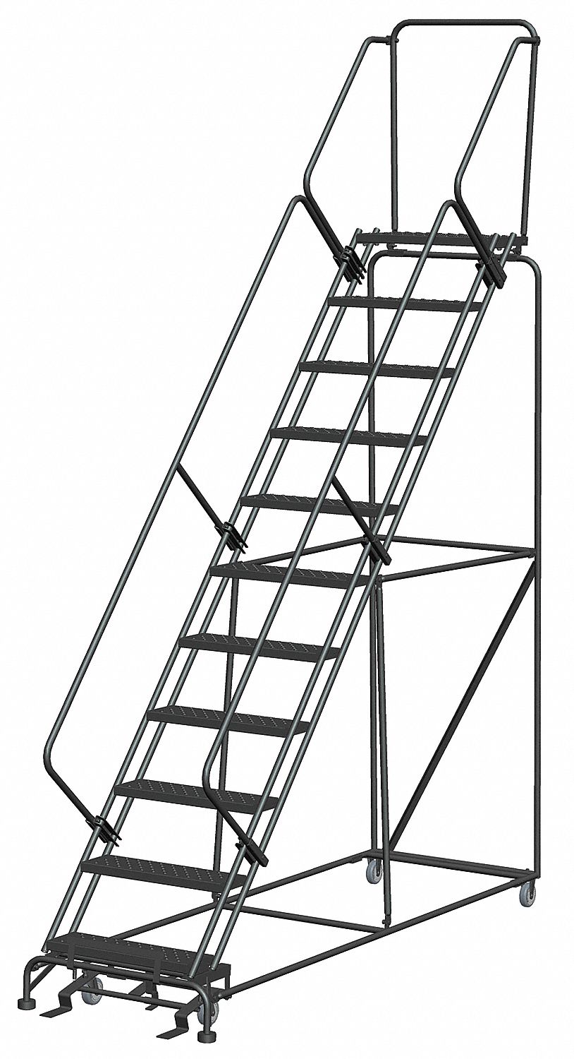 Rolling Ladder: 9.2 ft Platform Ht, Unassembled, Steel, Manual Lock, Perforated