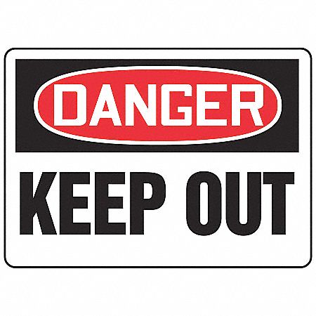 DANGER SIGN, ALUMINUM, 14 IN WIDTH, 10 IN HEIGHT, WHITE, WITH MOUNTING HOLES