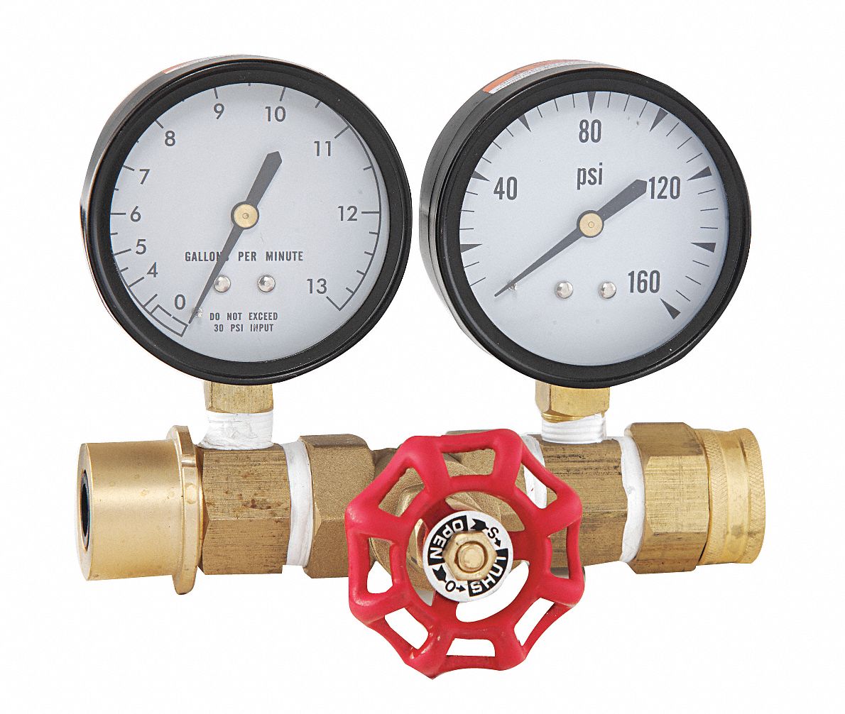DURO Water Pressure Gauge and Water Flow Rate Meter, Test Gauge Type, 0 to 160 psi, 0 to 13 gpm Range, 2    Pressure and Vacuum Gauges   9JEE7|MO 10060