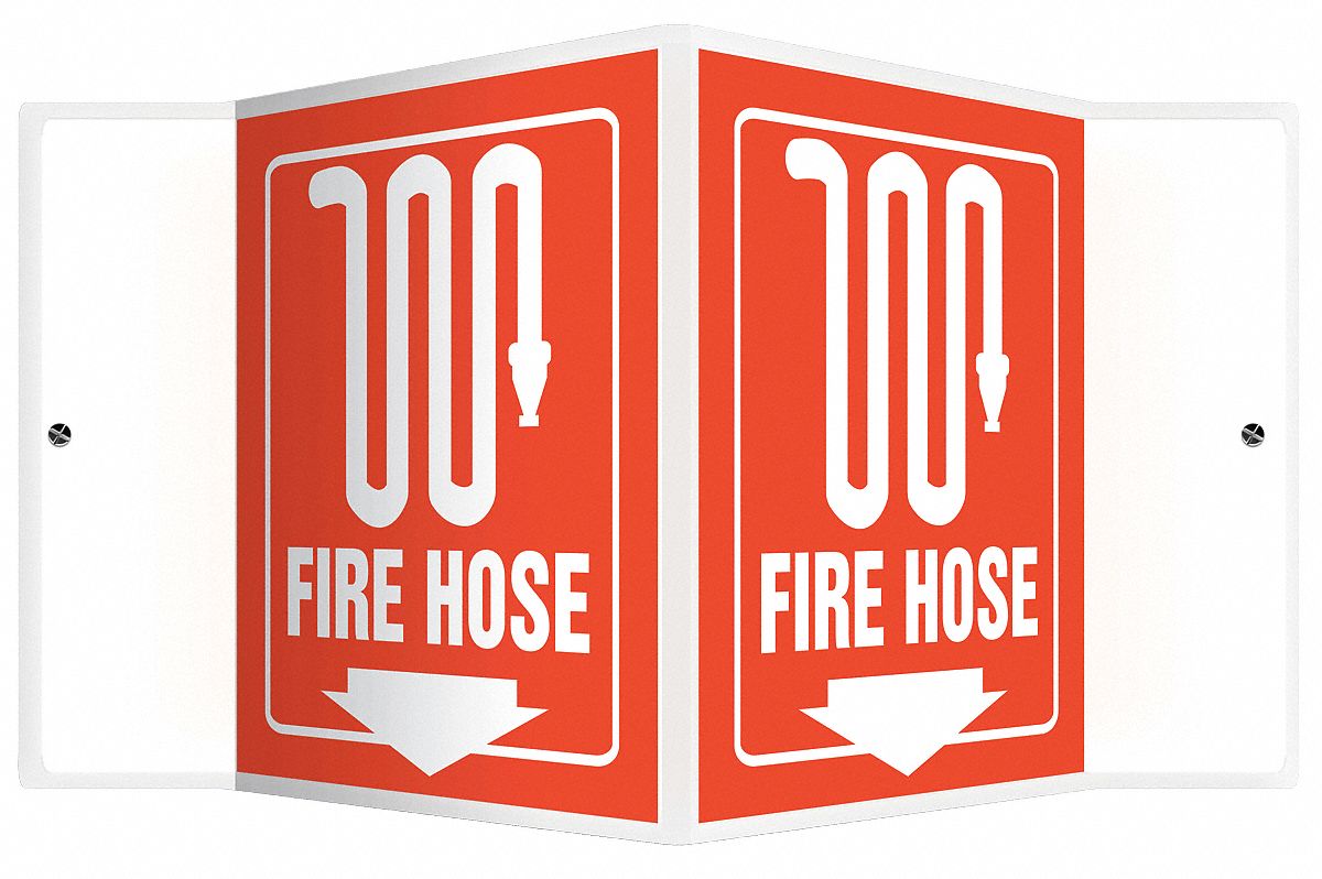 FIRE EQUIPMENT SIGN, NO HEADER, PLASTIC, 6 IN X 8½ IN, WITH MOUNTING HOLES, V-SHAPED