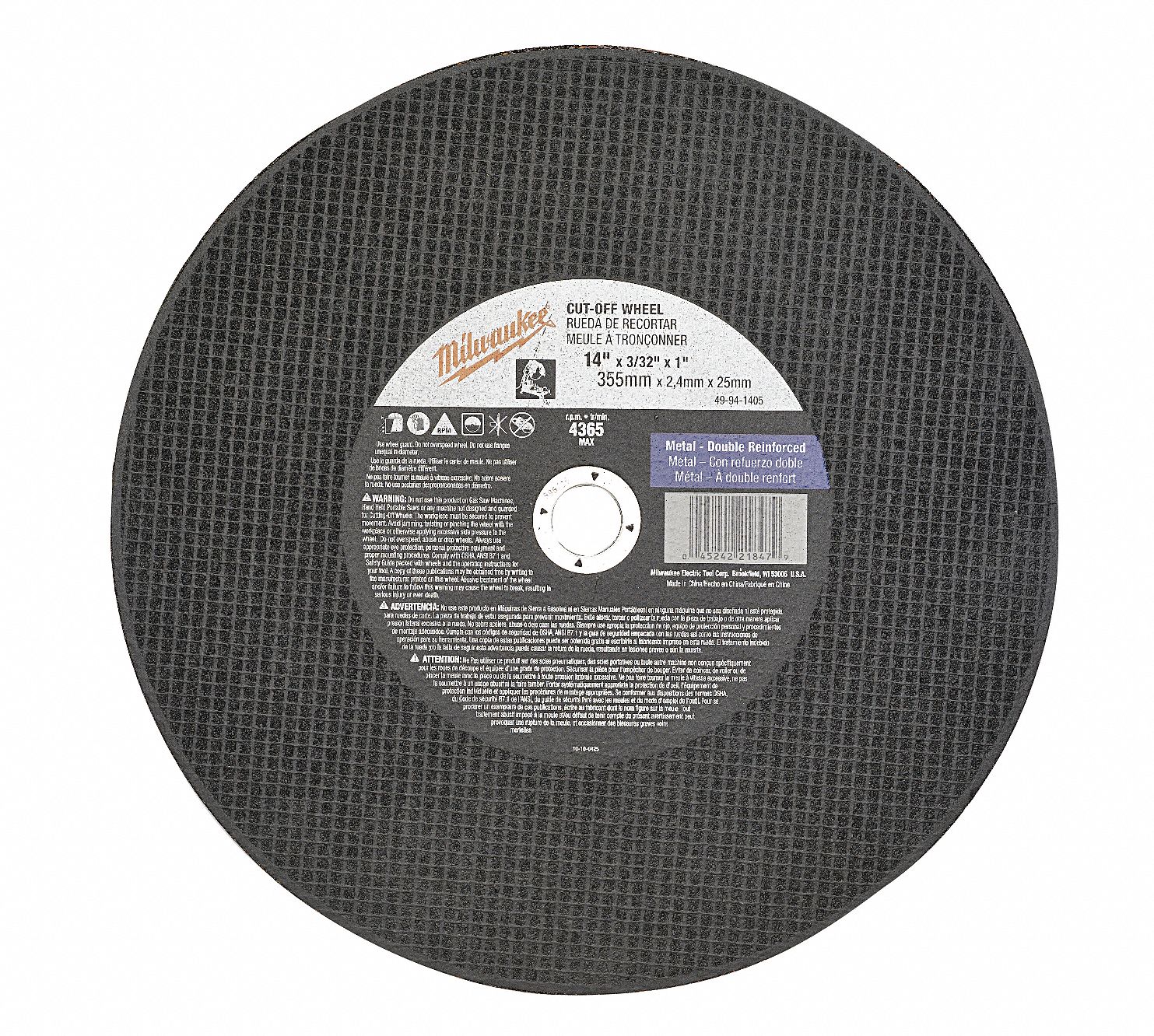 MILWAUKEE CutOff Wheel, A36P, 14"x.093"x1 9JFA249941405 Grainger