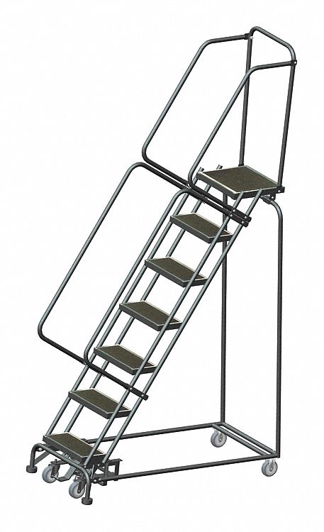 7-Step Slope Lockstep Rolling Ladder, Rubber Mat Step Tread, 103 in ...