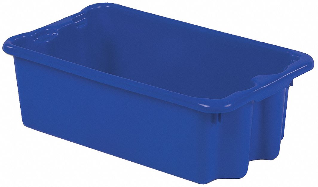 Stacking and Nesting Tote: 8.2 gal, 24 in x 14 1/8 in x 7 7/8 in, Blue, Lid Not Included