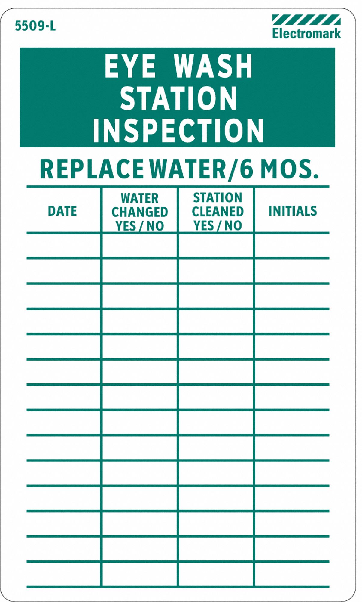 ELECTROMARK Eye Wash Sta Inspection Tag, Grn/Wht, PK25 ...