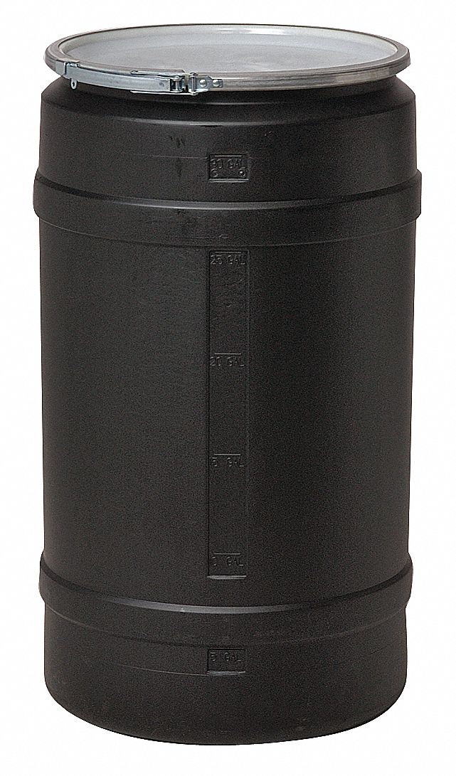 GRAINGER APPROVED 55 gal Black Polyethylene Open Head Transport Drum
