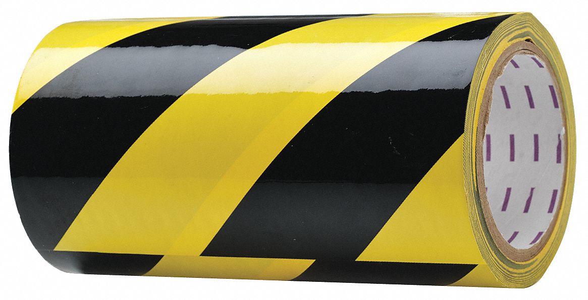 GRAINGER APPROVED Safety Warning Tape, Striped, Continuous Roll, 8 in