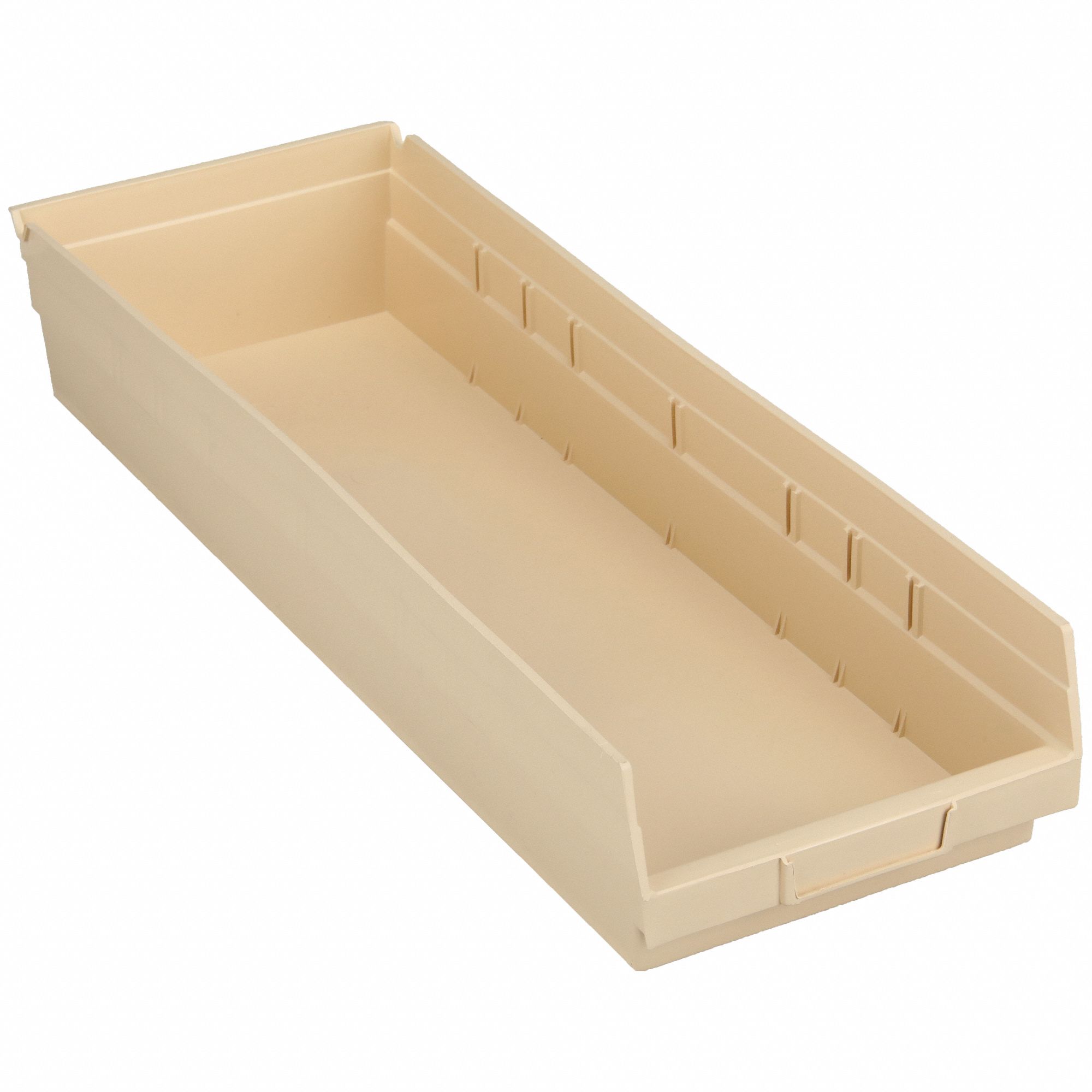 Shelf Bin: 23 5/8 in Overall Lg, 8 3/8 in x 4 in, Beige, Nesting Capable